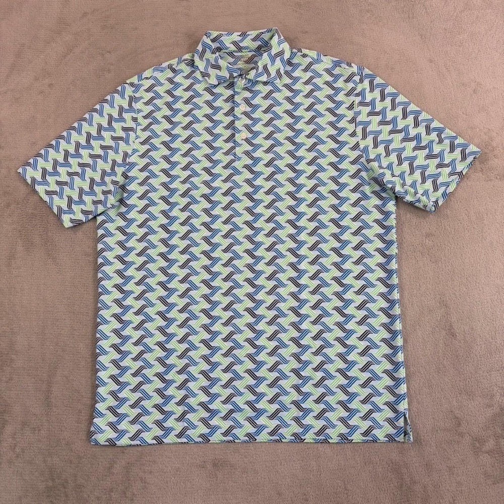 Hart Schaffner Marx Luxury Performance Golf Polo Shirt Multi Geo Men Medium NWOT
